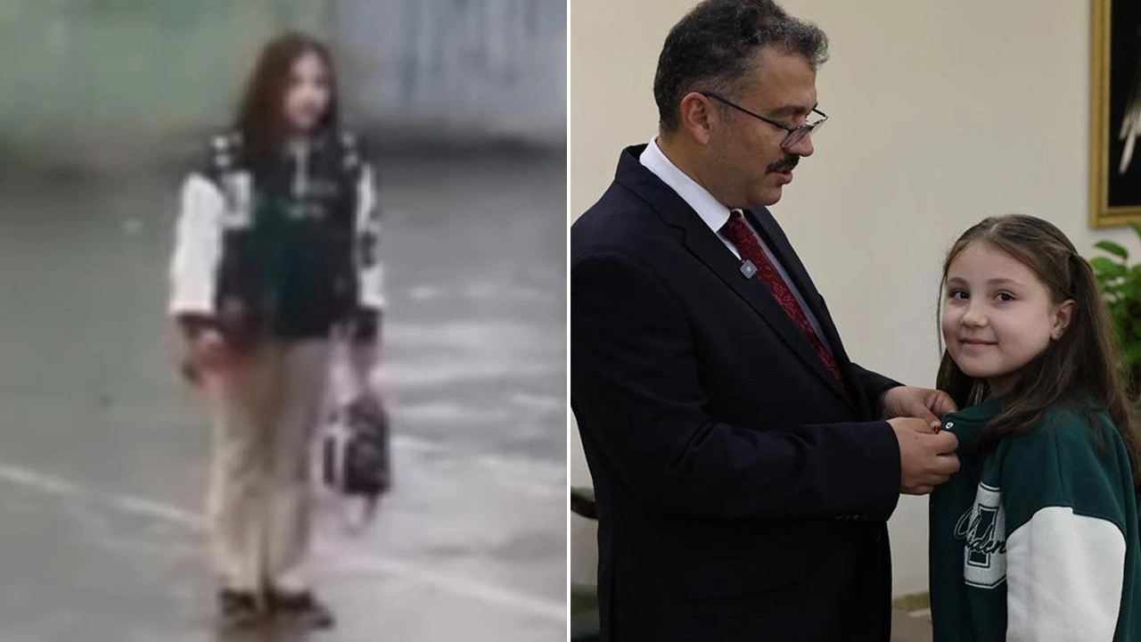 İstiklal Marşı okunurken yağmur altında saygı duruşuna geçen öğrenci ödüllendirildi