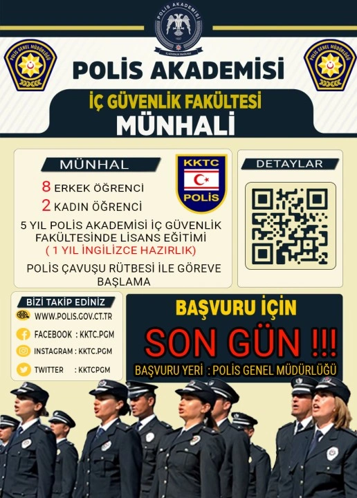 Polis Akademisi’ne KKTC'den alınacak 10 öğrenci için başvurular bugün bitiyor