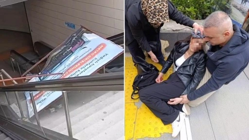 Maltepe metro istasyonunda reklam panosu kadın yolcunun üzerine düştü!