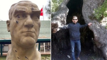 Manisa'da Atatürk büstüne baltalı saldırı